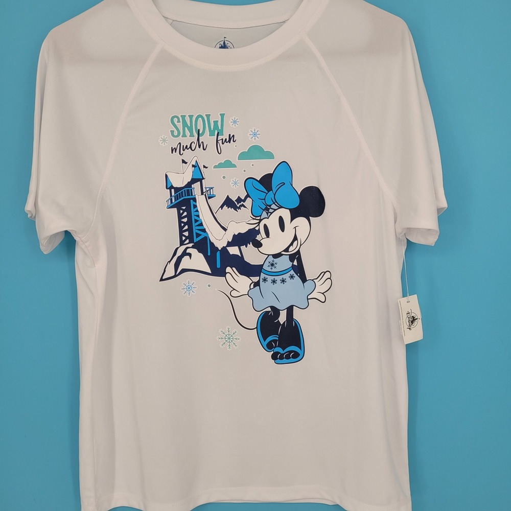 New Disney Parks Blizzard Beach Minnie Mouse Womens M Rash Guard White UPF 50
